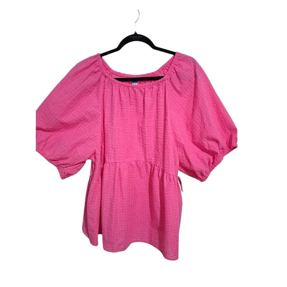Nwt Old Navy Puff-Sleeve Seersucker Women Size 3X Loose Summer Comfort Swing Top